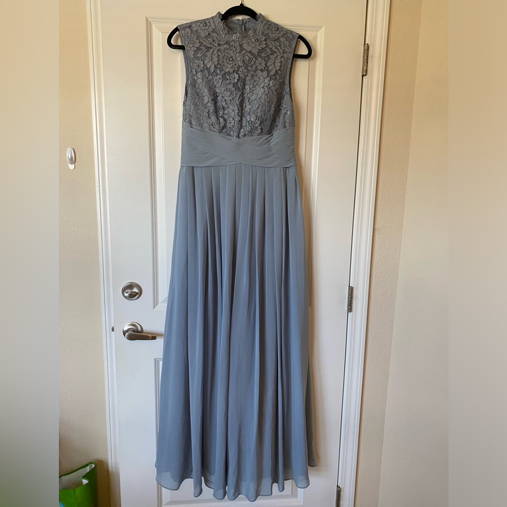Azazie Dusty Blue Floor a length Bridesmaid Dress